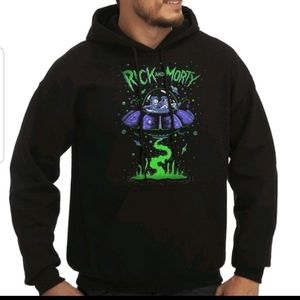 Rick & Morty Hoodie Interdimensional Spaceship Black Hooded Thick Sweatshirt
